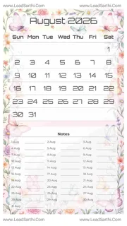 August 2026 Calendar Template 15 Butterfly Theme 37 Design Template