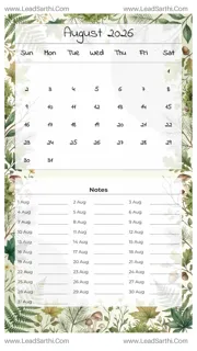 August 2026 Calendar Template 23 Forest Theme 264 Design Template