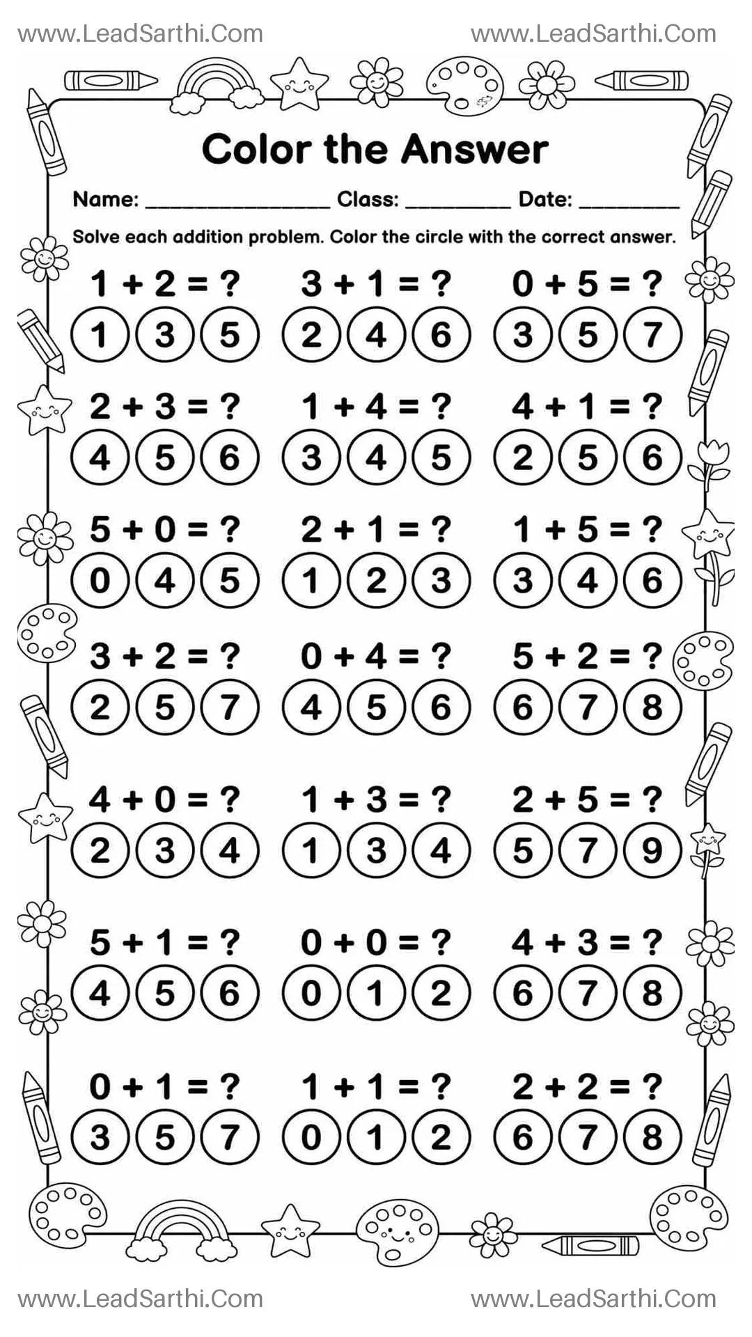 Printable Color the Answer Addition Worksheet for Kindergarten | Fun Math Activity Thumbnail