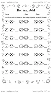 Printable Dice Addition Worksheet for Kindergarten | Roll and Add Math Practice Design Template