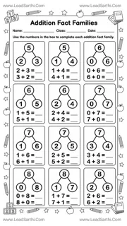 Printable Addition Fact Families Worksheet for Kindergarten | Number Bonds Practice Design Template