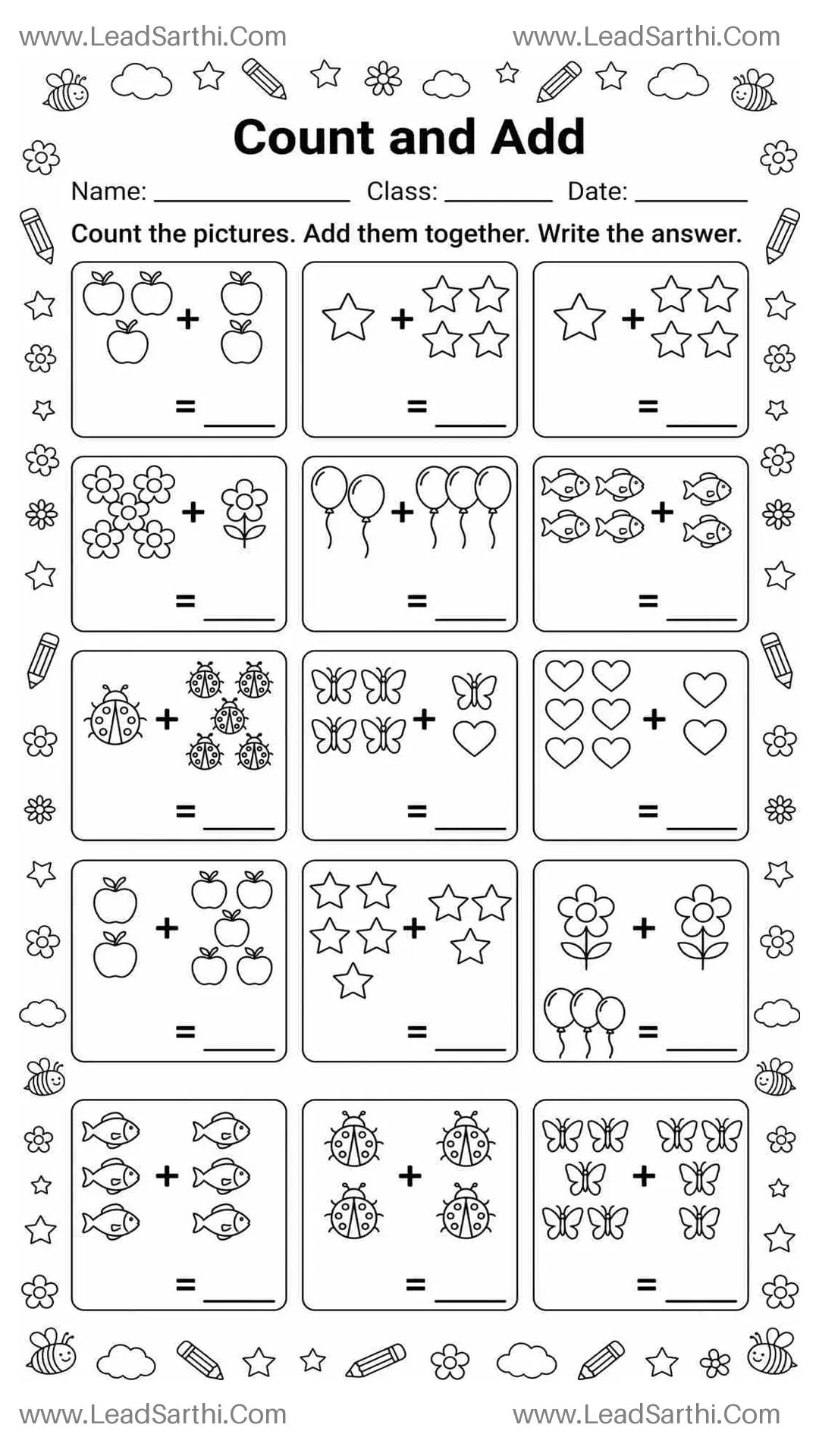 Printable Count and Add Worksheet for Kindergarten | Easy Picture Addition Activity Thumbnail