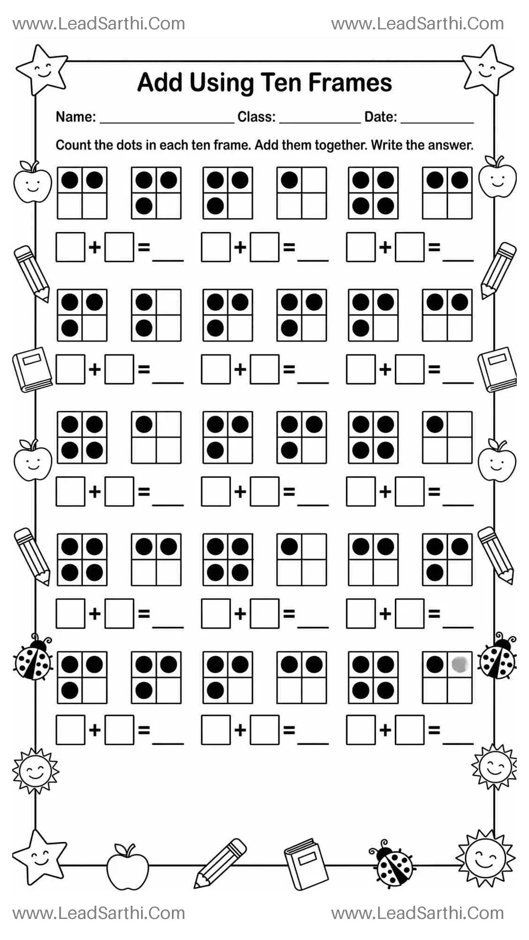 Printable Ten Frame Addition Worksheet for Kindergarten | Addition Within 10 Thumbnail