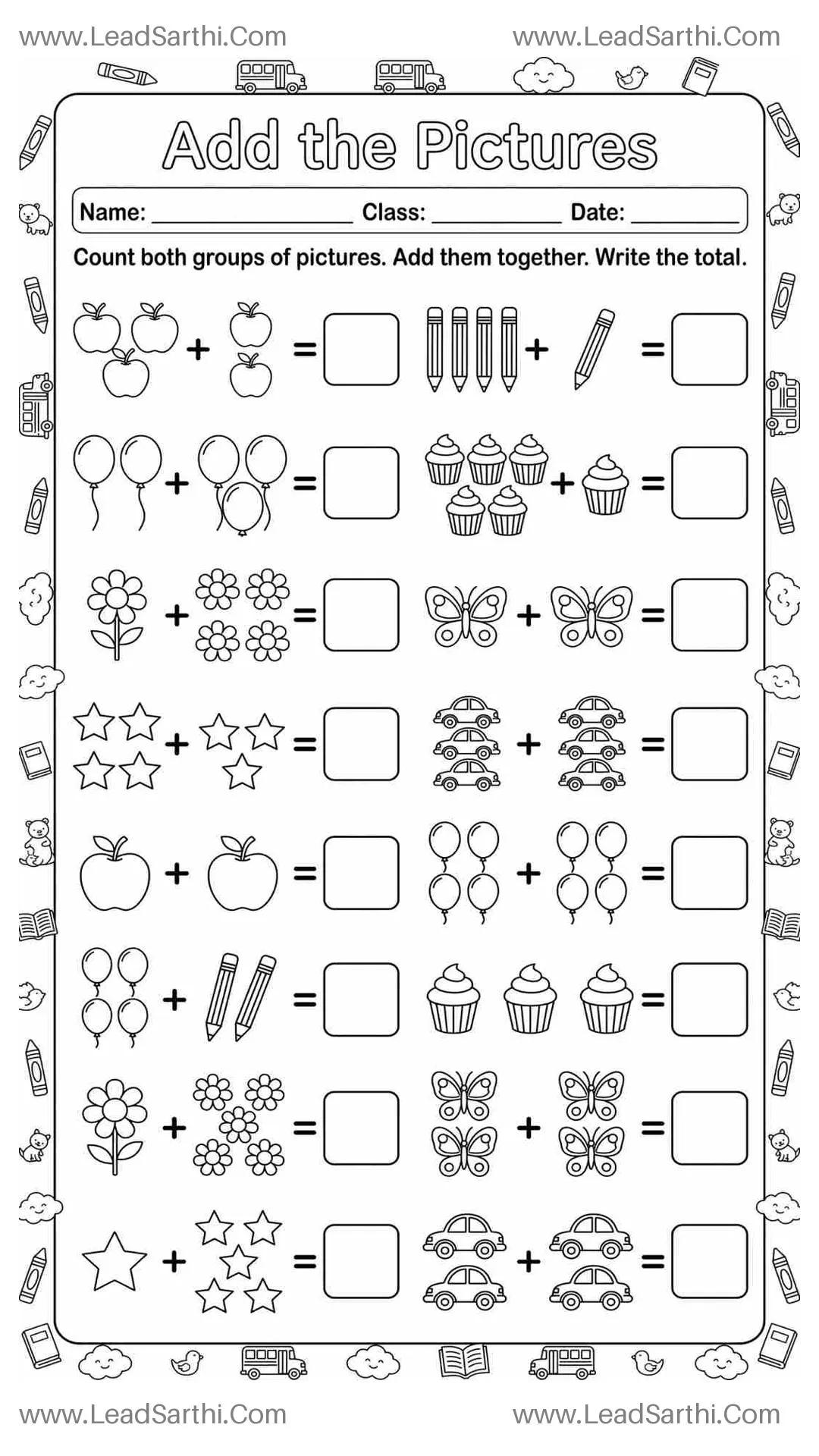 Printable Picture Addition Worksheet for Kindergarten | Add the Pictures Math Activity Thumbnail
