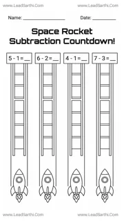 Free Space Theme Subtraction Worksheet for Kindergarten - Rocket PDF Design Template
