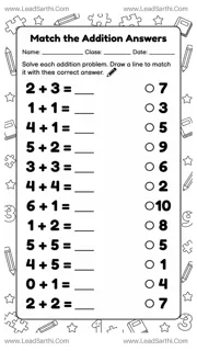 Printable Addition Matching Worksheet for Kindergarten | Match the Math Answers Design Template