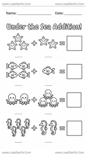 Under the Sea Kindergarten Picture Addition Worksheet - Free PDF Printable Design Template