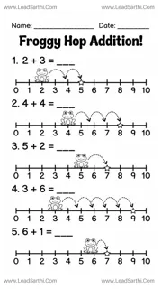 Kindergarten Number Line Addition Worksheet - Free Frog Hop Math PDF Design Template