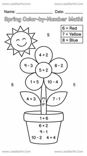 Kindergarten Color by Number Math Worksheet - Free Spring PDF Printable Design Template