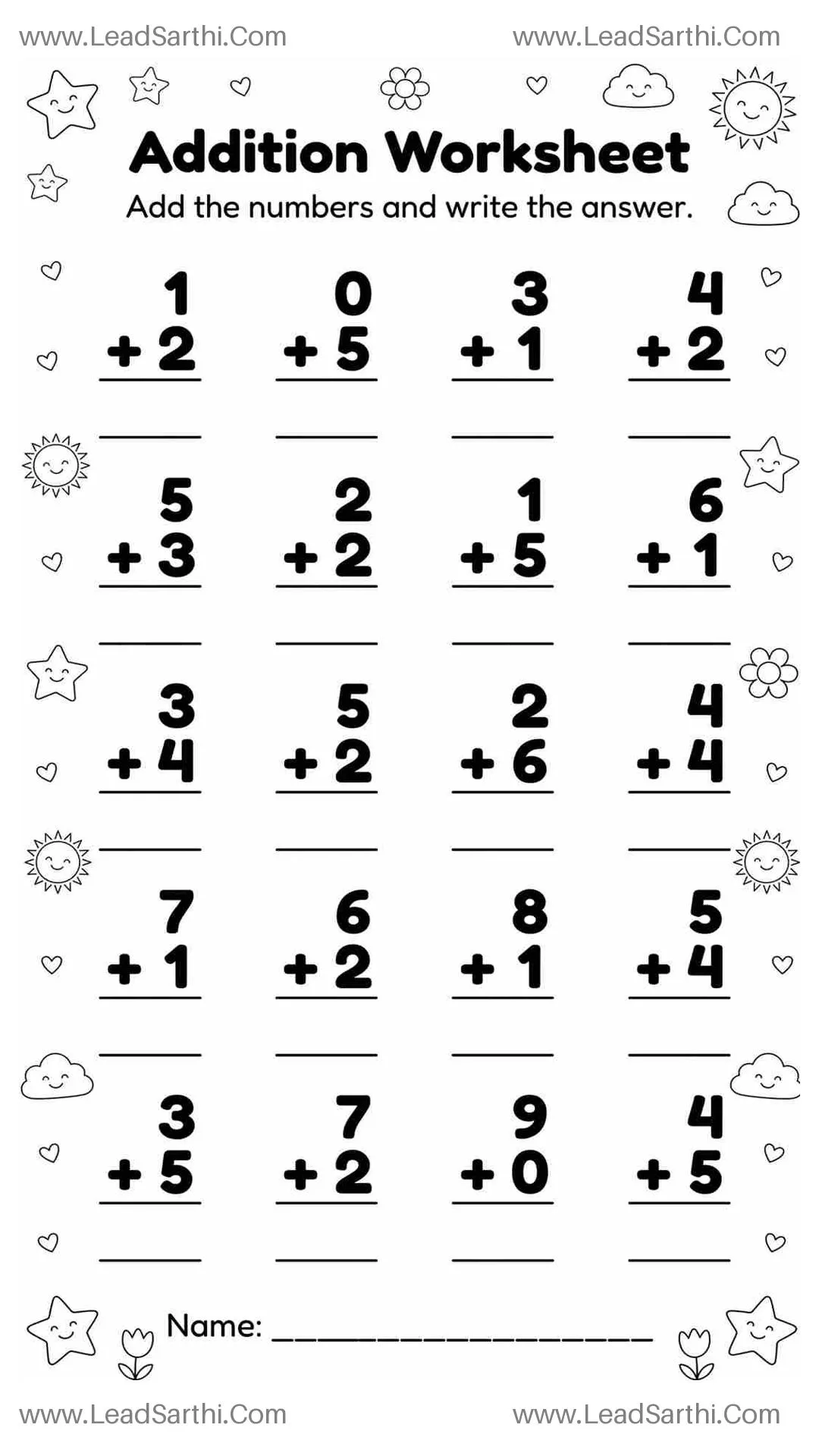Printable Kindergarten Addition Worksheet | Easy Single Digit Addition Within 10 Thumbnail
