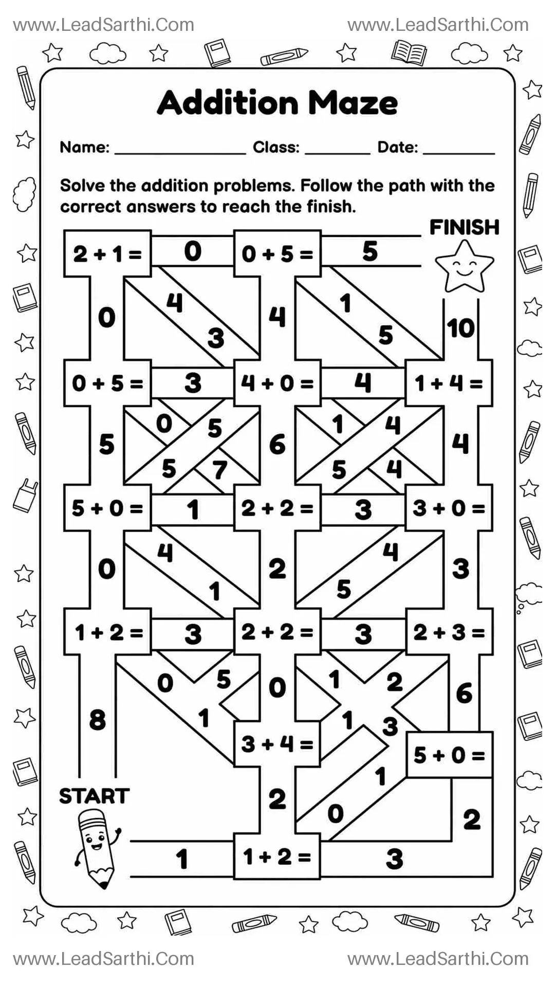 Printable Addition Maze Worksheet for Kindergarten | Fun Math Puzzle Activity Thumbnail