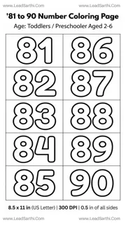 Numbers 81 to 90 Coloring Page Activity | Printable Toddler PDF Design Template