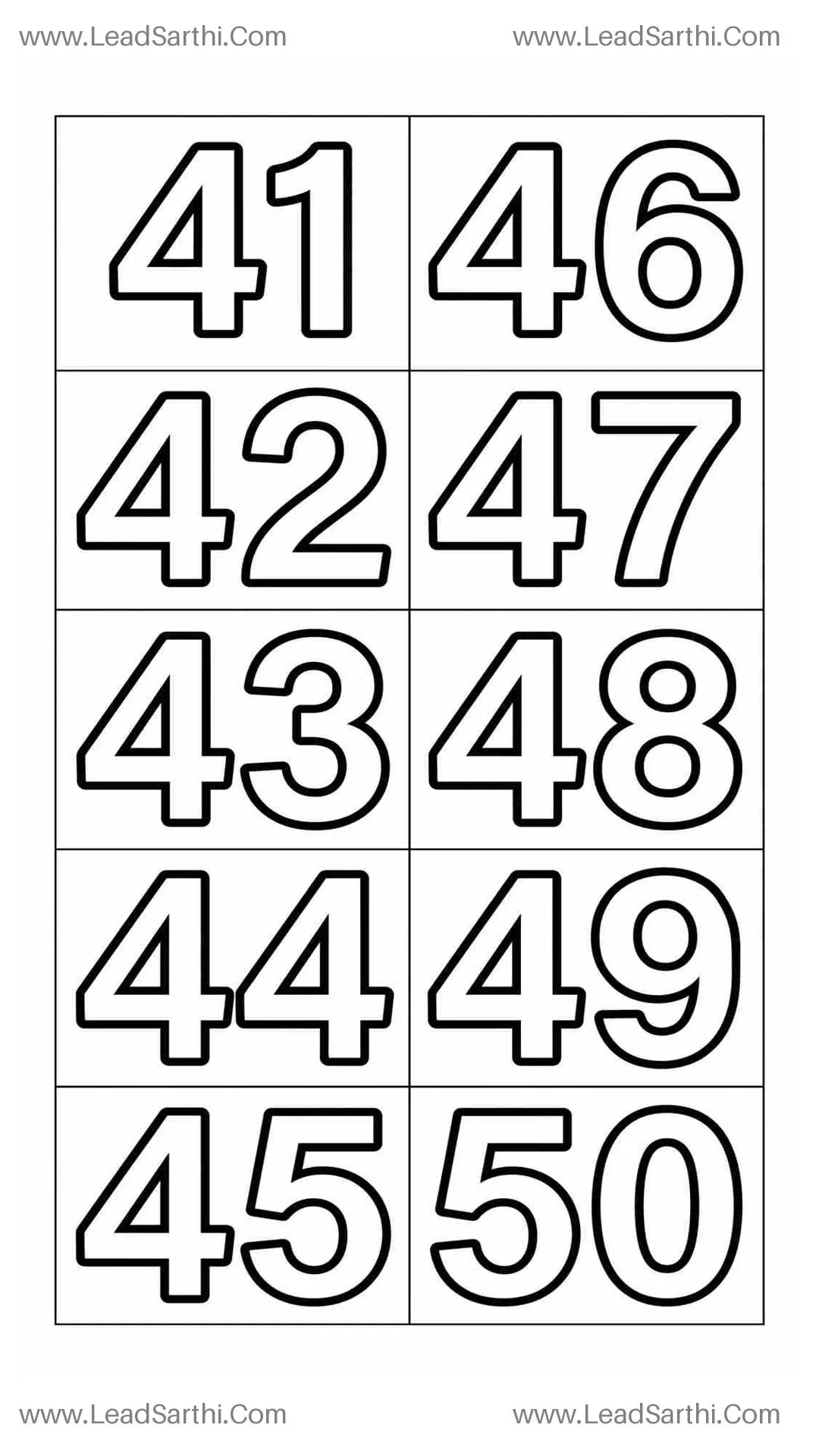 Numbers 41 to 50 Coloring Page Document | Printable Early Math PDF Thumbnail