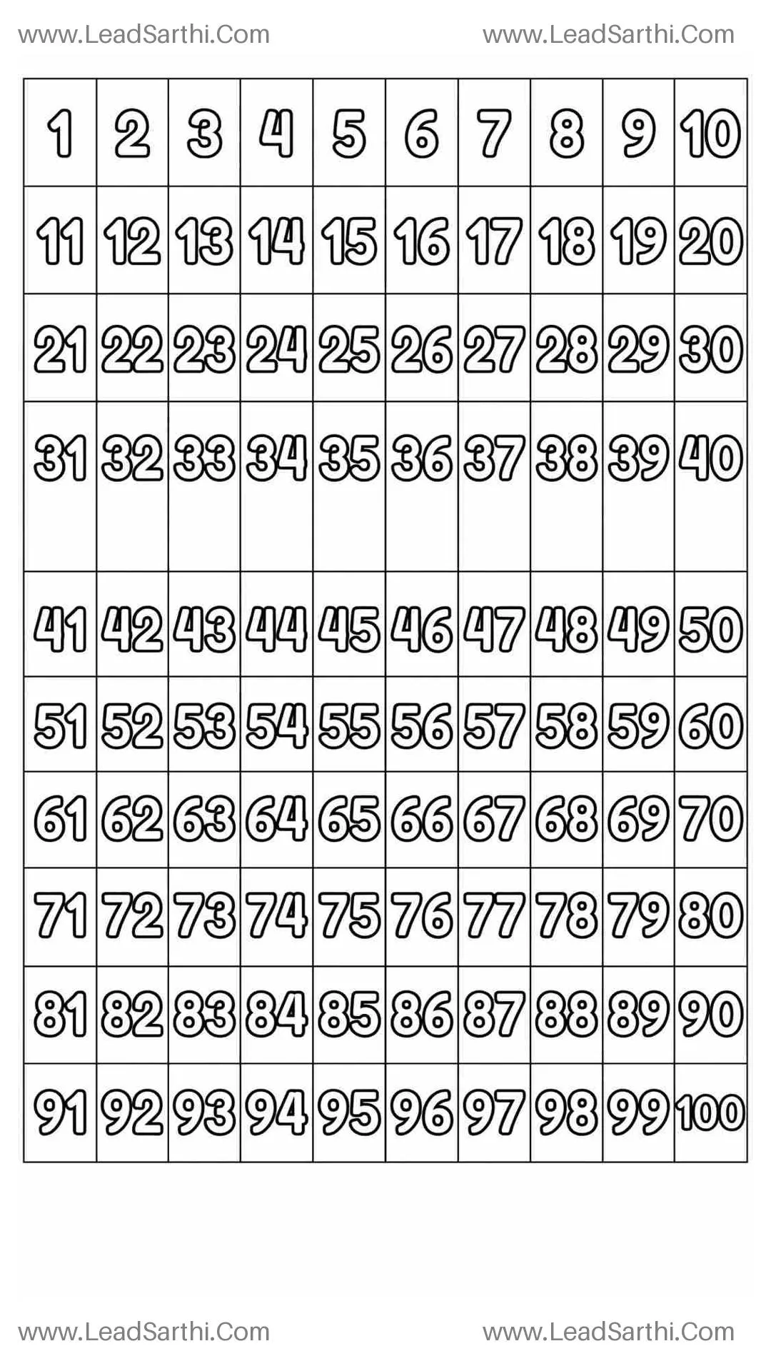 Numbers 1 to 100 Chart Coloring Page | Ultimate Printable Kids PDF Thumbnail