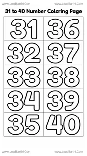 Numbers 31 to 40 Coloring Page Activity | Printable Toddler PDF Design Template