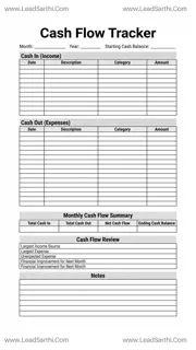 Cash Flow Tracker Printable PDF | Income & Expense Tracking Worksheet Design Template