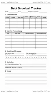 Debt Snowball Tracker Printable PDF | Debt Payoff Progress Worksheet Design Template