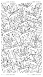 Exotic Bird of Paradise Canopy: High-Detail Full-Page Architectural Coloring Sheet Design Template