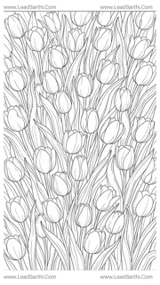 Ornate Spring Tulip Meadow: High-Detail Page-Filling Digital Botanical Coloring Sheet Design Template