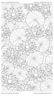Print-Ready Lotus Pond Mandala: Flat-Lay 2D Botanical Coloring Sheet for Adults Design Template