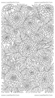 Marigold Garland: High-Detail Autumn Floral Pattern Coloring Page for Adults Design Template