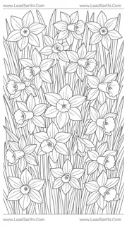Dancing Daffodil Meadow: Full-Page Flat-Lay Spring Floral Coloring Sheet for Adults Design Template