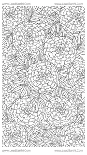 Festive Marigold Tapestry: High-Detail Full-Page Ruffled Floral Coloring Sheet Design Template
