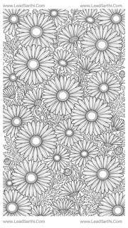 Charming Wild Daisy Tapestry: Intricate Botanical Line Art Pattern for Adult Colorists Design Template