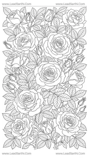 Ornate Roses and Foliage: A Dense, Page-Filling Floral Coloring Sheet for Adults Design Template