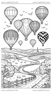 Hot Air Balloon Festival: Printable Sky Travel Coloring Page Design Template