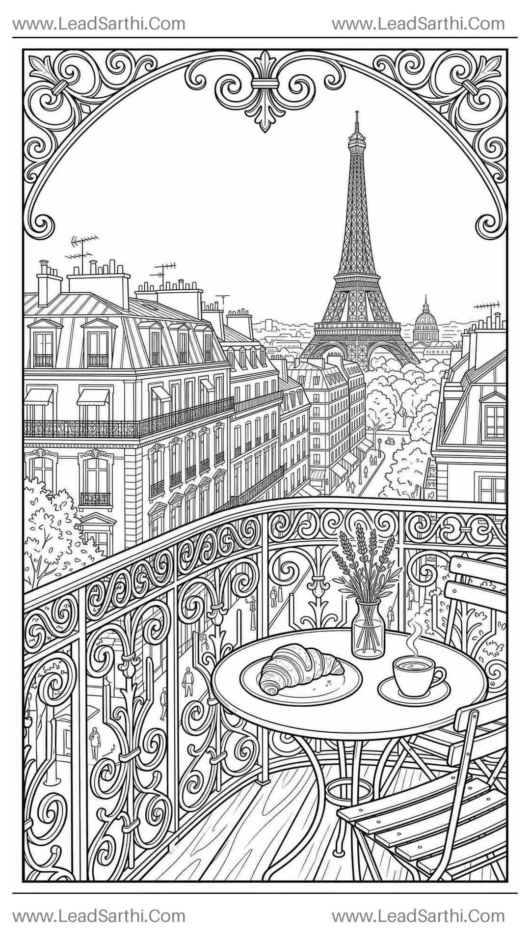 Parisian Apartment Balcony View Travel Coloring Page Thumbnail