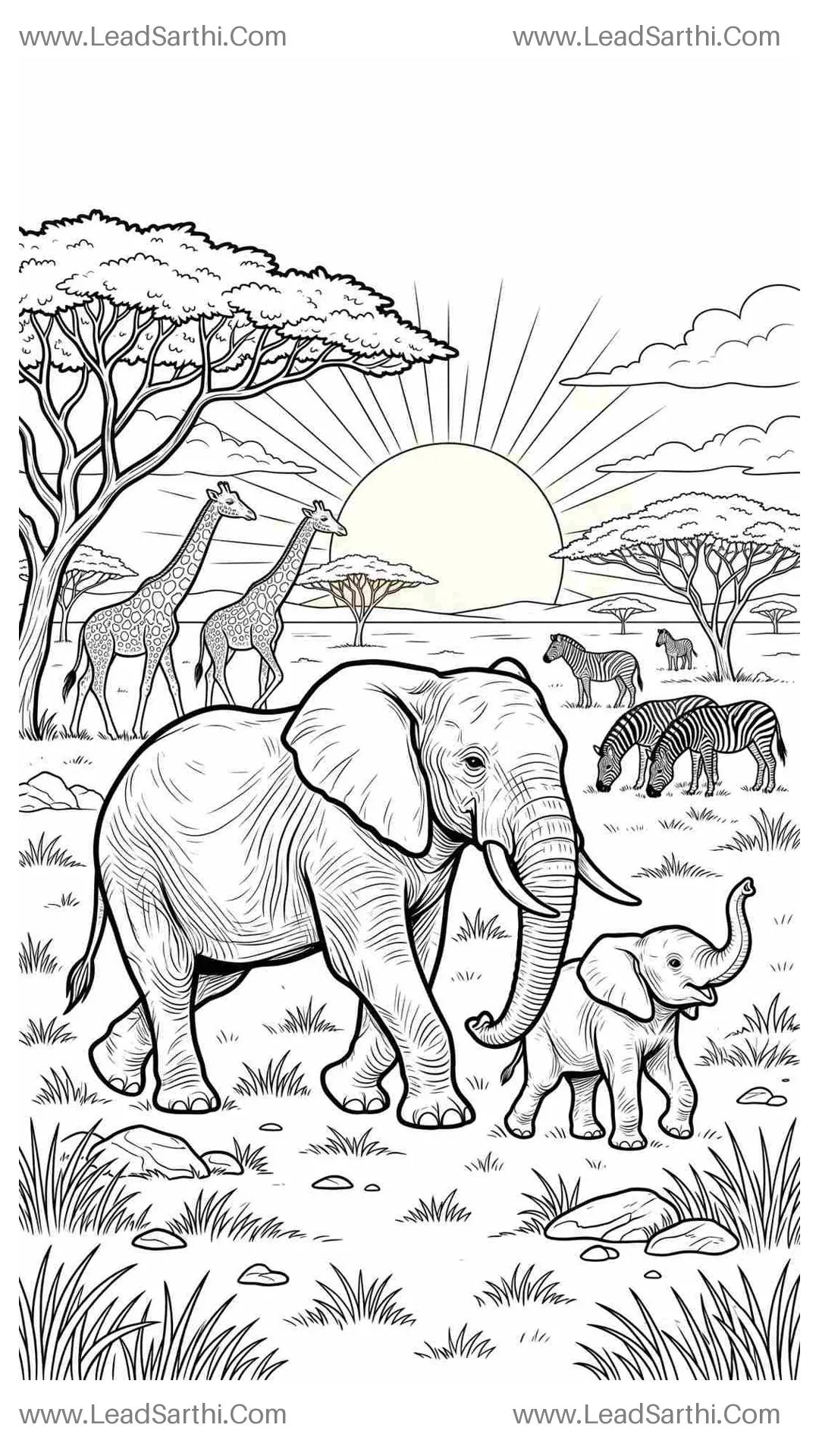 Safari Animal Adventure: Printable Wildlife Travel Coloring Page Thumbnail