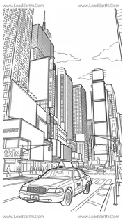 New York City Times Square Travel Coloring Page Design Template