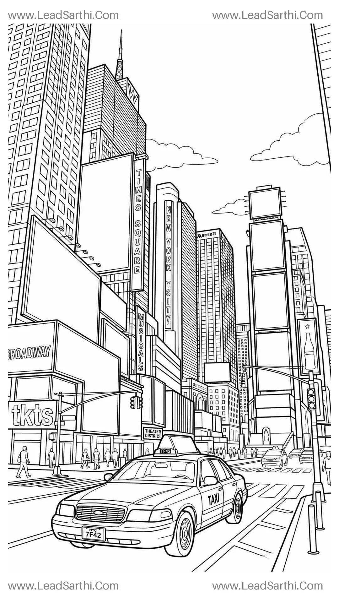 New York City Times Square Travel Coloring Page Thumbnail