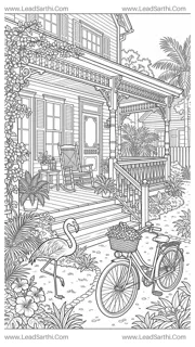 Key West Florida Victorian Architecture Travel Coloring Page Design Template