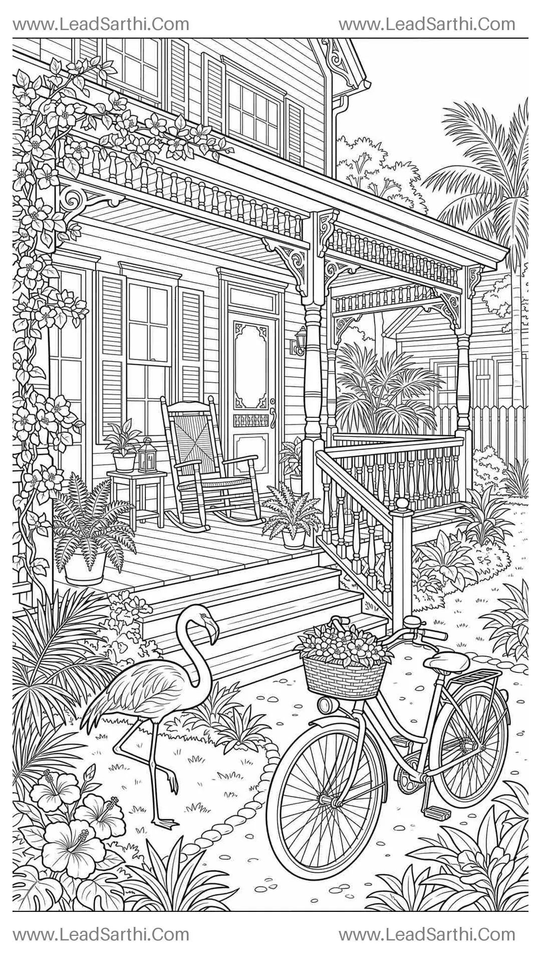Key West Florida Victorian Architecture Travel Coloring Page Thumbnail