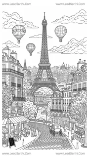 Parisian Dreams: Printable Eiffel Tower Travel Coloring Page Design Template