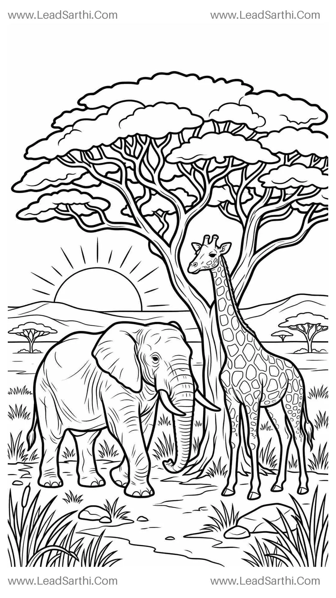 African Safari Wildlife Savanna Travel Coloring Page Thumbnail