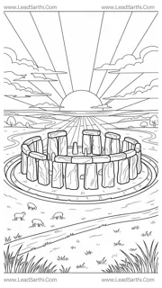 Stonehenge England Ancient Monument Travel Coloring Page Design Template