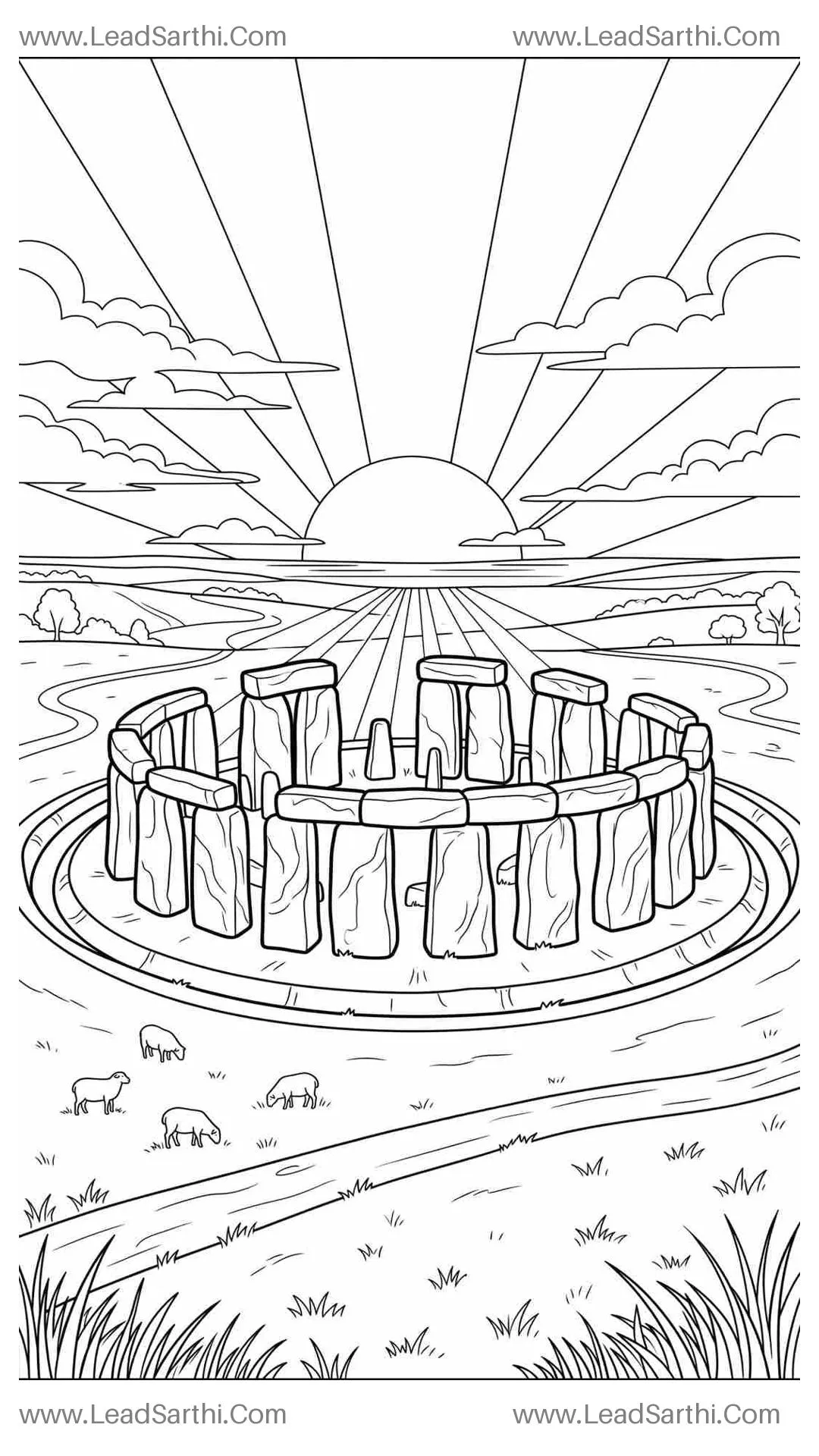 Stonehenge England Ancient Monument Travel Coloring Page Thumbnail