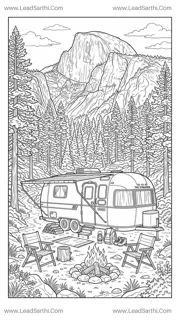 Yosemite Airstream Camper Printable Travel Coloring Page Design Template