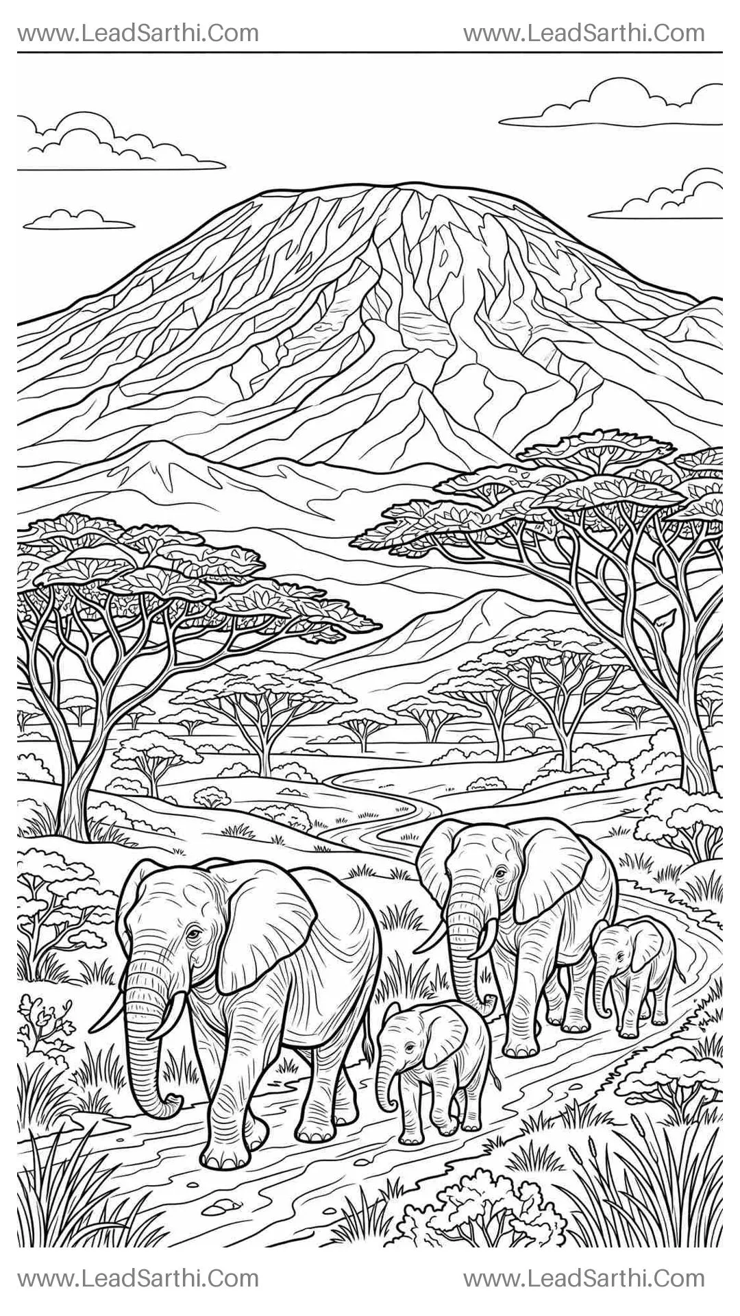 Mount Kilimanjaro Africa Savanna Travel Coloring Page Thumbnail