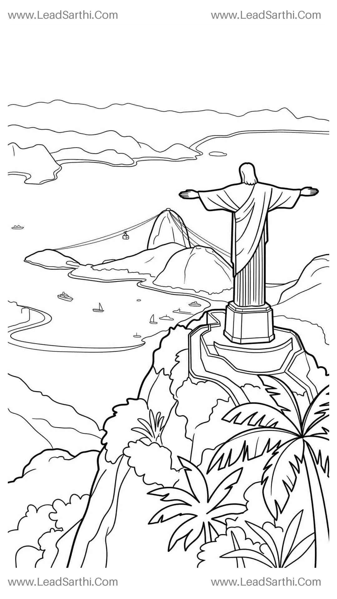Rio de Janeiro Brazil Sugarloaf Mountain Travel Coloring Page Thumbnail
