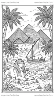 Ancient Egyptian Pyramids: Printable Historical Travel Coloring Page Design Template