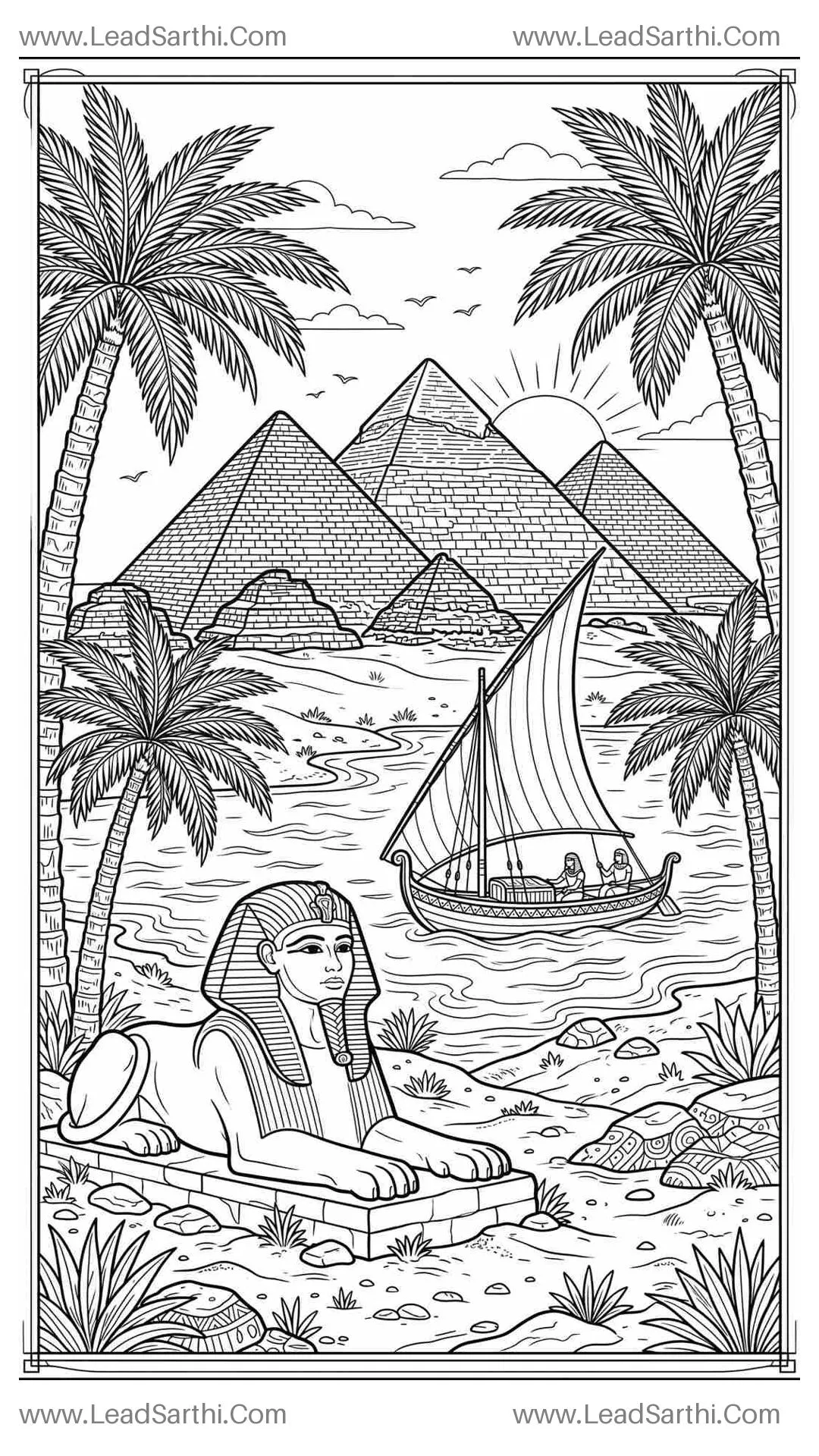 Ancient Egyptian Pyramids: Printable Historical Travel Coloring Page Thumbnail
