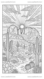 Sedona Arizona Desert Landscape Travel Coloring Page Design Template