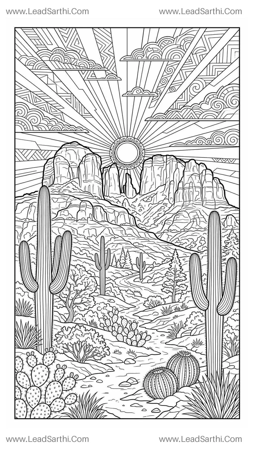 Sedona Arizona Desert Landscape Travel Coloring Page Thumbnail