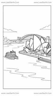 Sydney Opera House Australia Travel Coloring Page Design Template