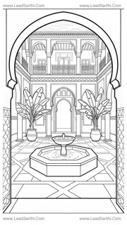 Moroccan Riad Courtyard Geometric Architecture Travel Coloring Page Design Template