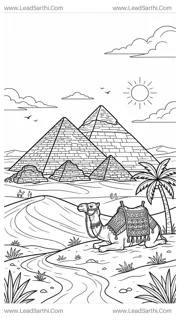 Great Pyramids of Giza Egypt Desert Travel Coloring Page Design Template